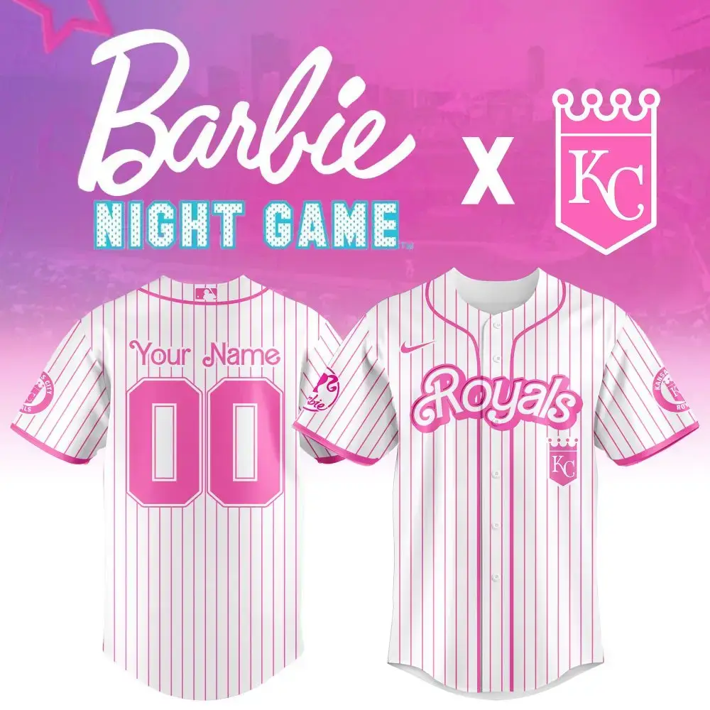 Customize Your Barbie Night Game Royals Jersey – Pink Stripes, Add Your Name & Number! Image