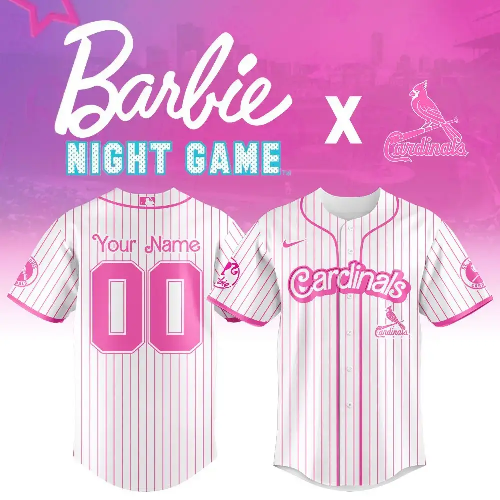 Customize Your Cardinals Barbie Night Jersey – Pink Stripes, Perfect For Fans! Image