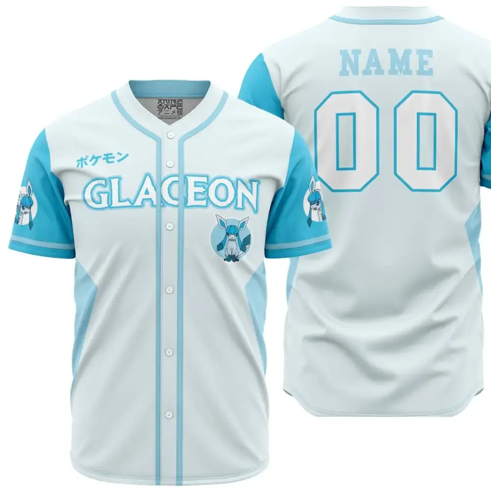 Customize Your Glaceon Baseball Jersey - Pokémon Fan Edition, Breathable Fabric, Unisex Fit Image