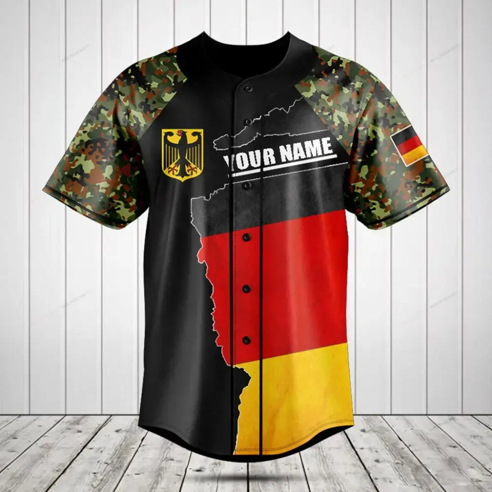 Customize Your Own German Flag Baseball Jersey With Camo Sleeves - Add Your Name! Image