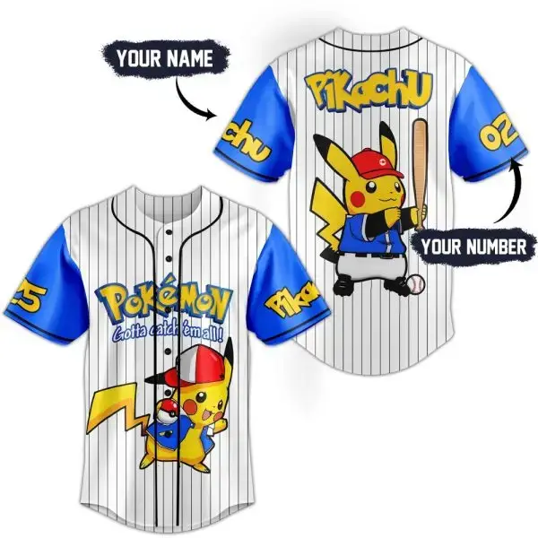 Customize Your Pikachu Baseball Jersey – Personalized Name & Number – Perfect For Pokémon Fans! Image