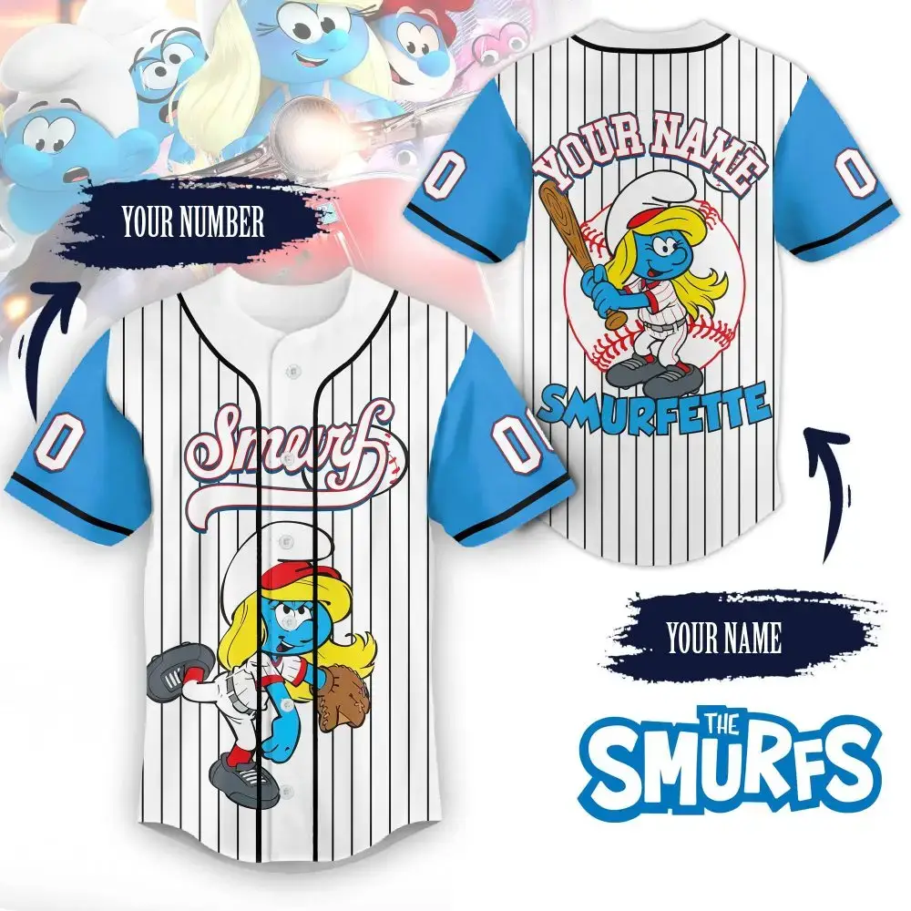 Customize Your Smurfette Baseball Jersey - Add Name & Number - Perfect Gift For Fans! Image