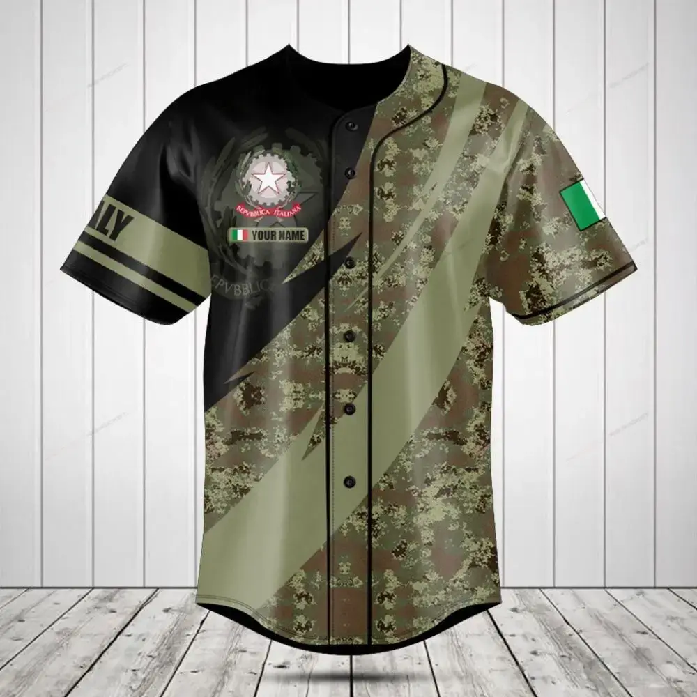 Customize Your Style: Italian Camo Baseball Jersey With Personalized Name & Flag Image