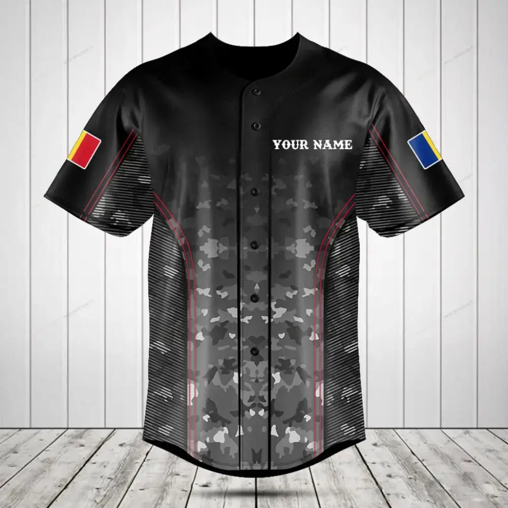 Customize Your Style: Personalized Black Camo Baseball Jersey With Flag Sleeves – Perfect Gift! Image