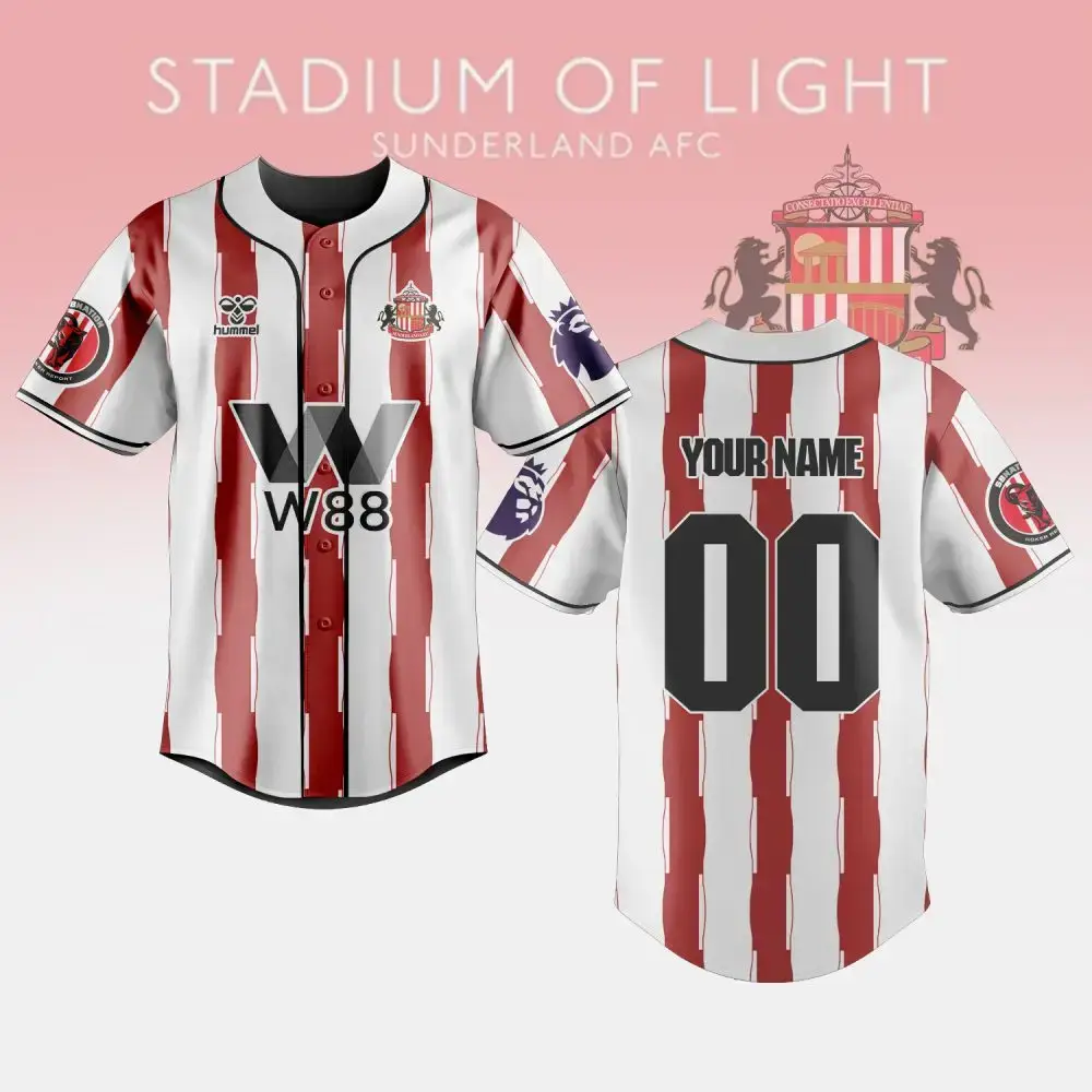 Customize Your Sunderland Afc Baseball Jersey - Personalize Name & Number - Official Striped Design Image