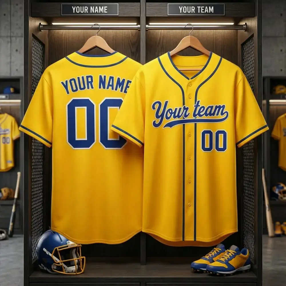 Customize Your Team Name Baseball Jersey - Add Your Name & Number - Vibrant Yellow Jersey! Image