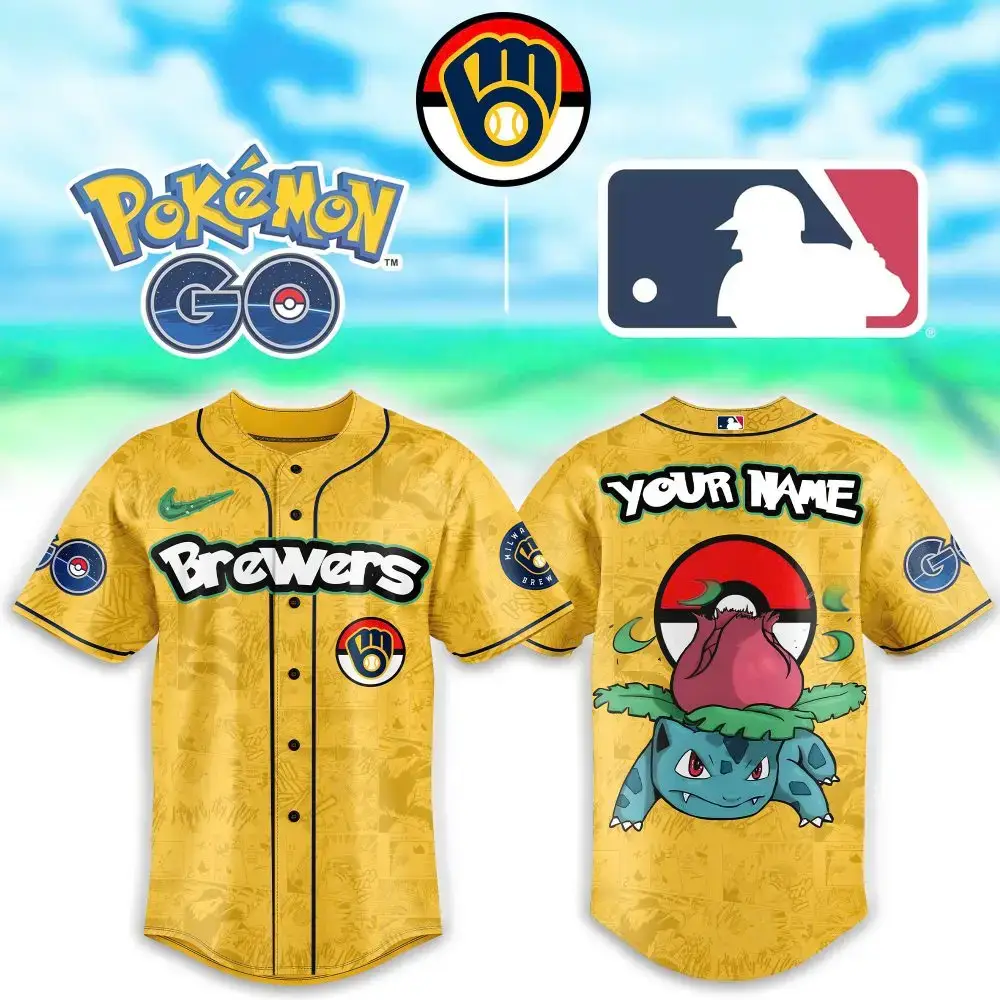 Customized Pokémon Baseball Jersey – Brewers Edition With Your Name – Perfect Gift! Image