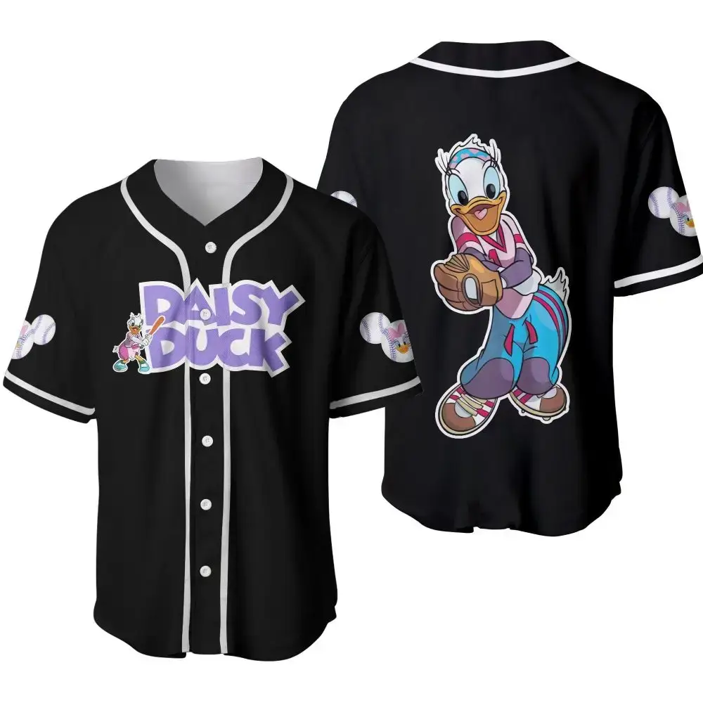 Daisy Duck Baseball Jersey Shirt - Cartoon Sportswear For Fans - Unisex Black Graphic Tee Image