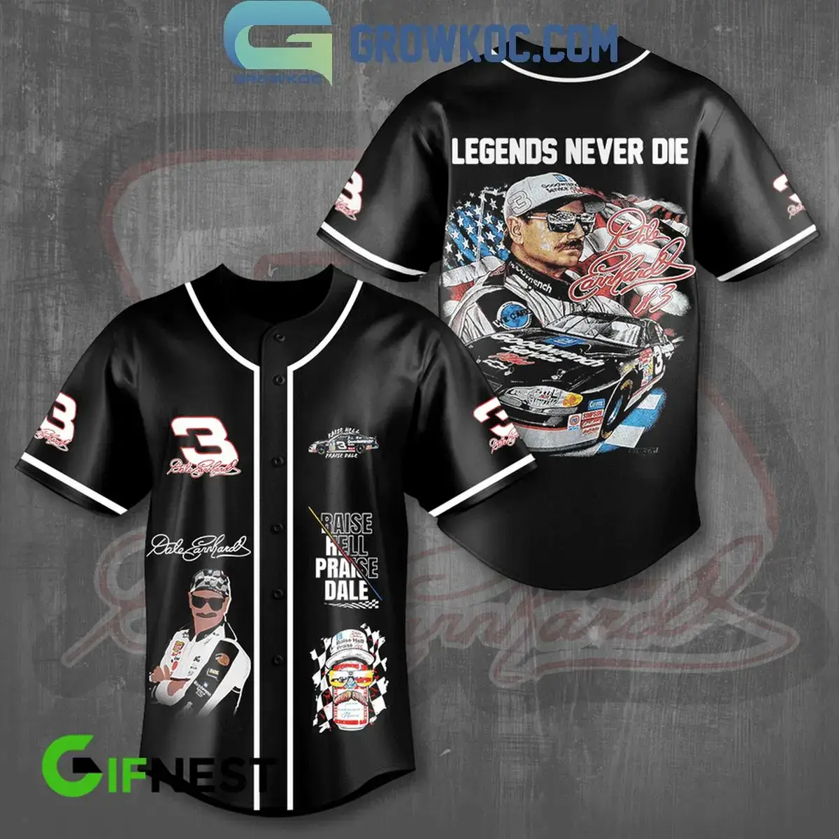 Dale Earnhardt NASCAR Legends Never Die Personalized Baseball Jersey Image