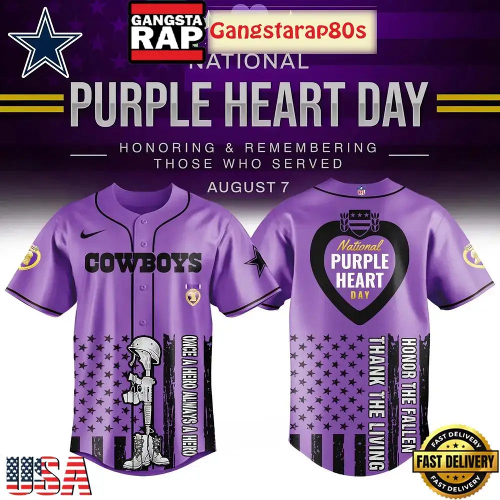 Dallas Cowboys Purple Heart Day 2025 Unique Design Baseball Jersey Image