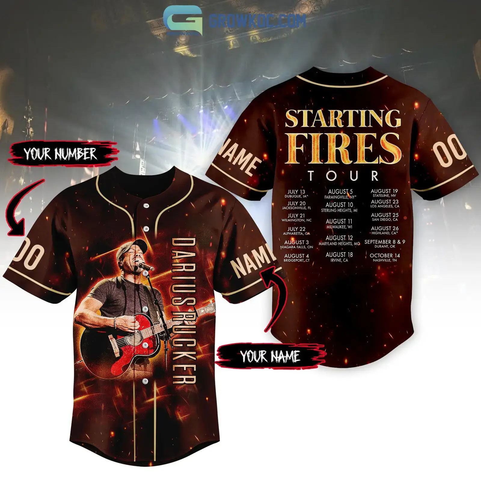 Darius Rucker Starting Fires Tour Personalized Baseball Jersey Image