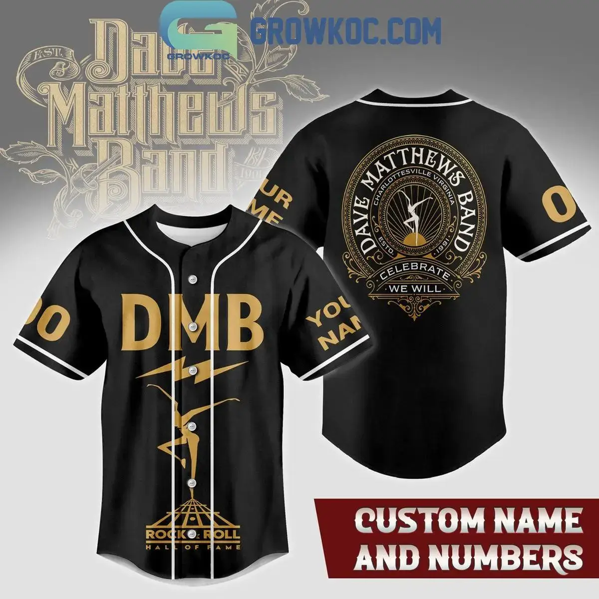 Dave Matthews Band Hall Of Fame Rock And Roll Personalized Baseball Jersey Image