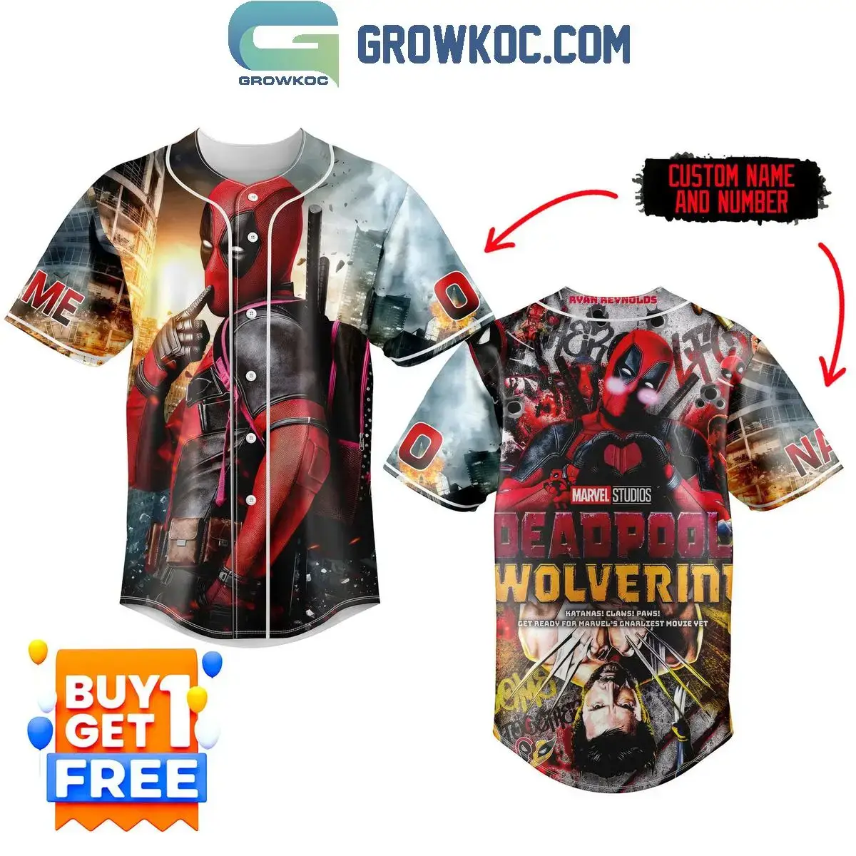 Deadpool Wolverine Dream Team Personalized Baseball Jersey Image