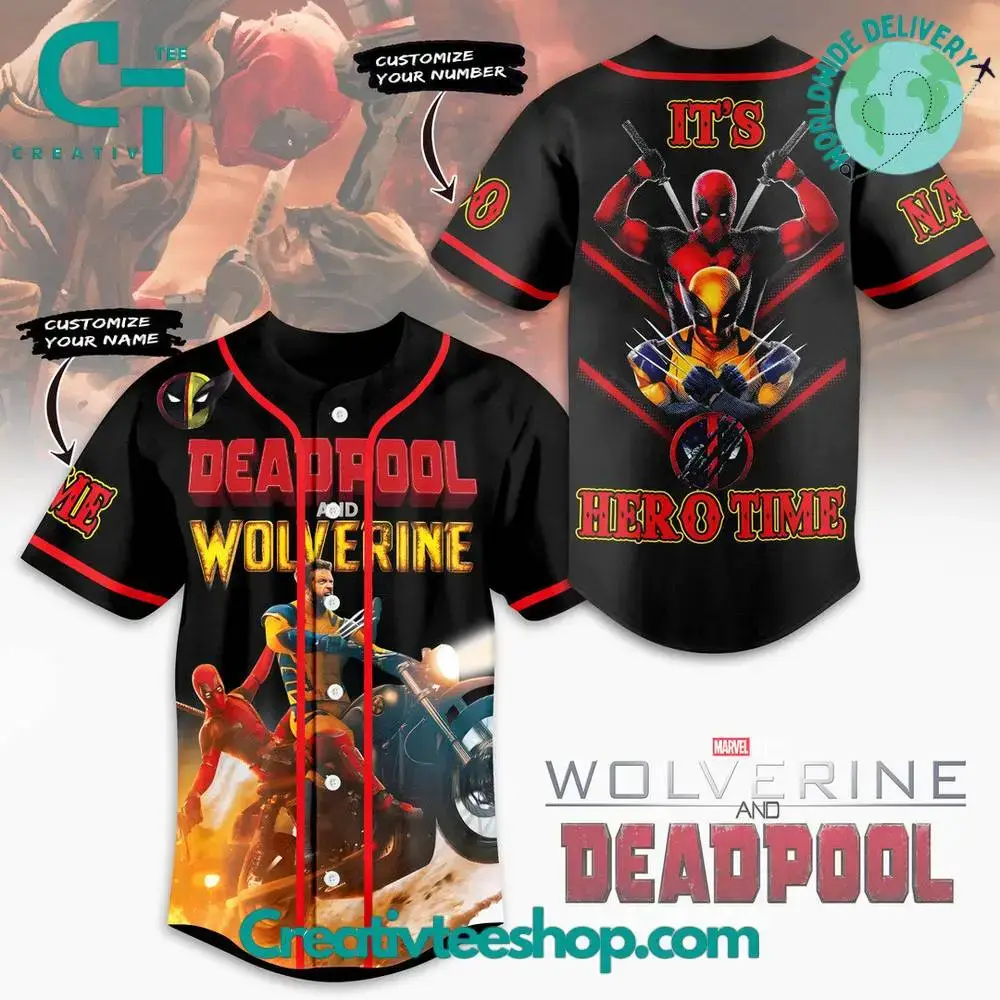 Deadpool X Wolverines Its Hero Time Baseball Jersey Image