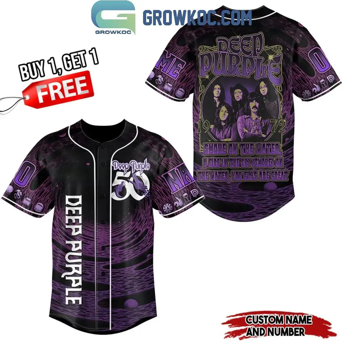 Deep Purple Smoke On The Water Personalized Baseball Jersey Image