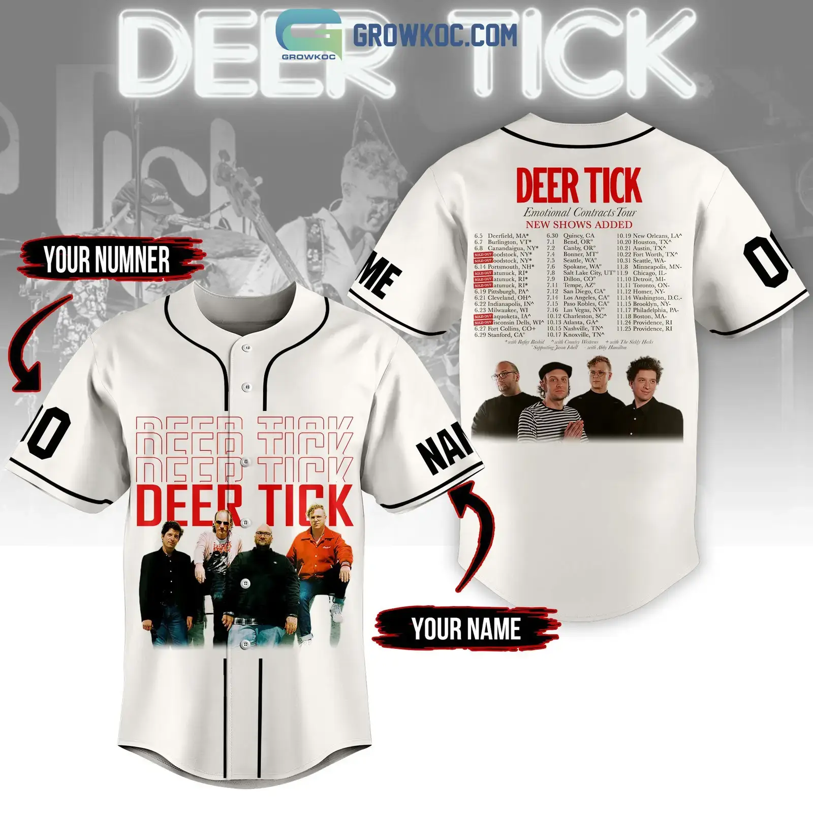 Deer Tick Emotional Contracts Tour Personalized White Design Baseball Jersey Image