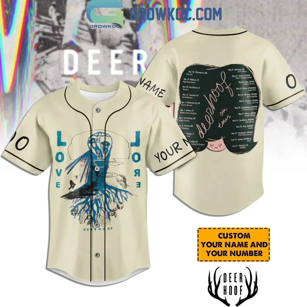 Deerhoof On Tour Love 2024 Personalized Baseball Jersey Image