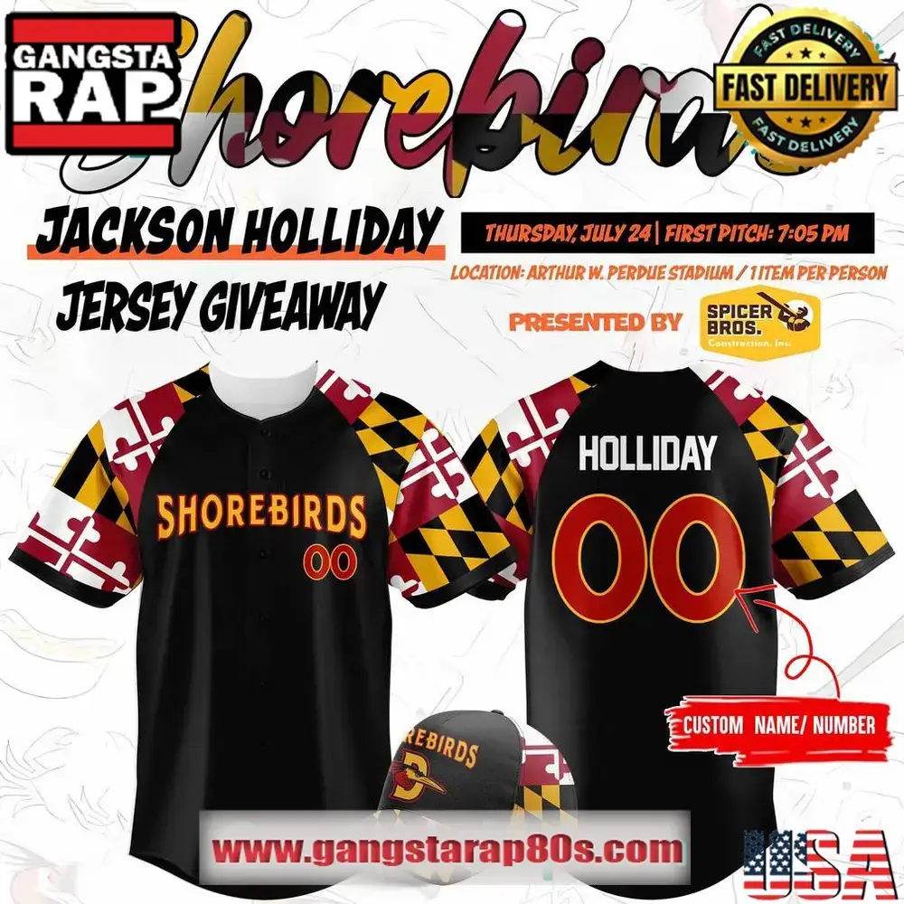 Delmarva Shorebirds Maryland Pride Jackson Holliday Custom Baseball Jersey Image