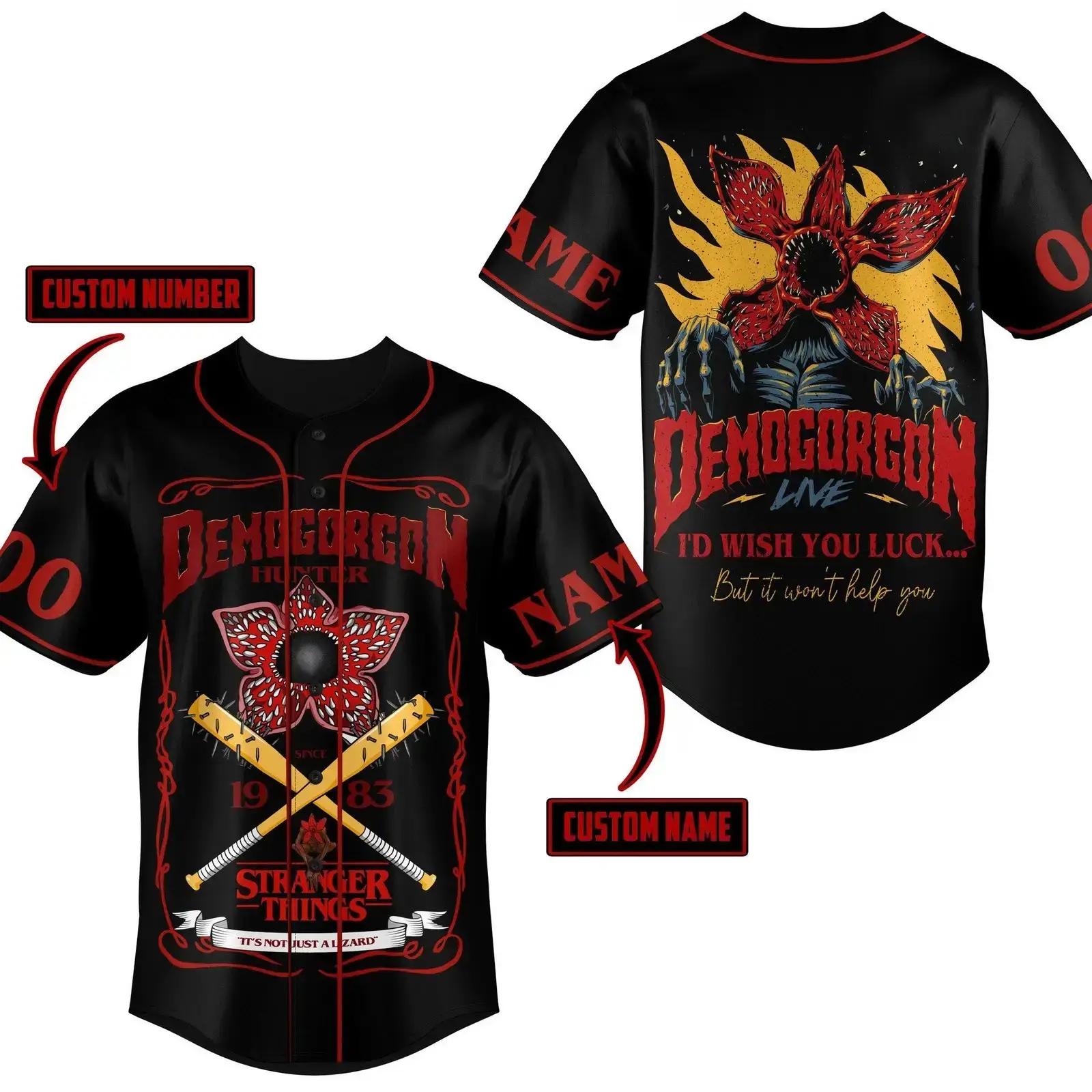 Demogorgon Hunter 1983 Stranger Things Personalized Baseball Jersey Image