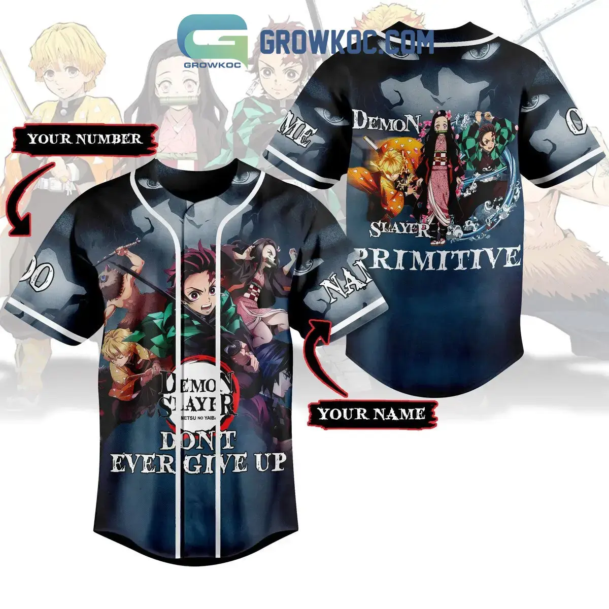 Demon Slayder Don't Ever Give Up Personalized Baseball Jersey Image