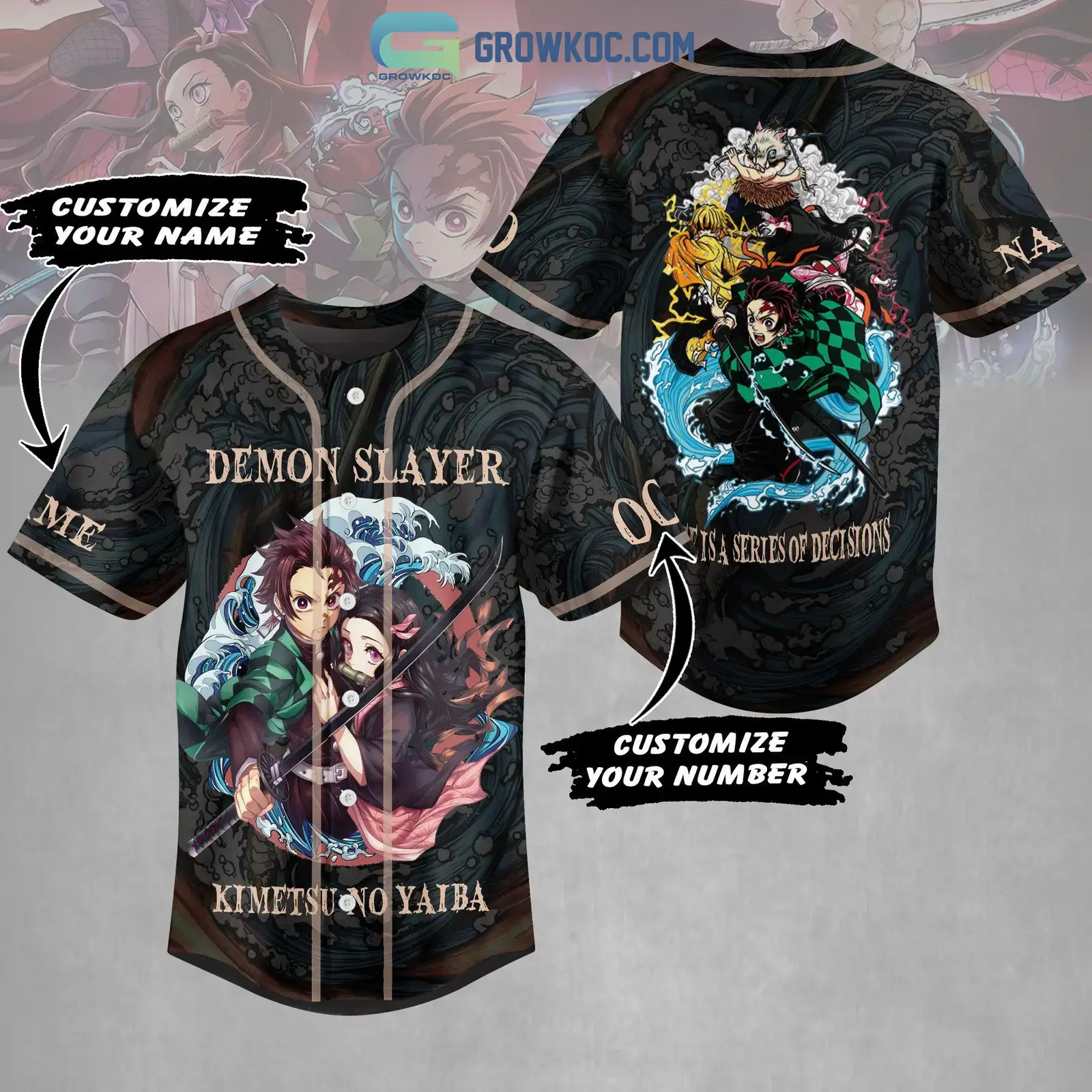 Demon Slayer Kimetsu No Yaiba Personalized Baseball Jersey Image