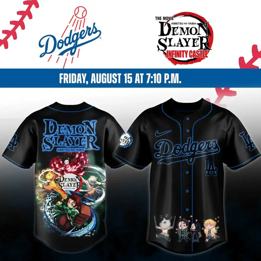 Demon Slayer X Dodgers Limited Edition Baseball Jersey – Exclusive Anime Fan Gear! Image