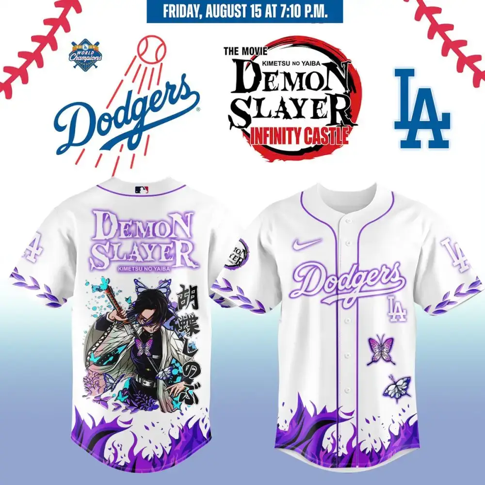 Demon Slayer X Dodgers Limited Edition Jersey - Anime Baseball Fans Must-Have! Image