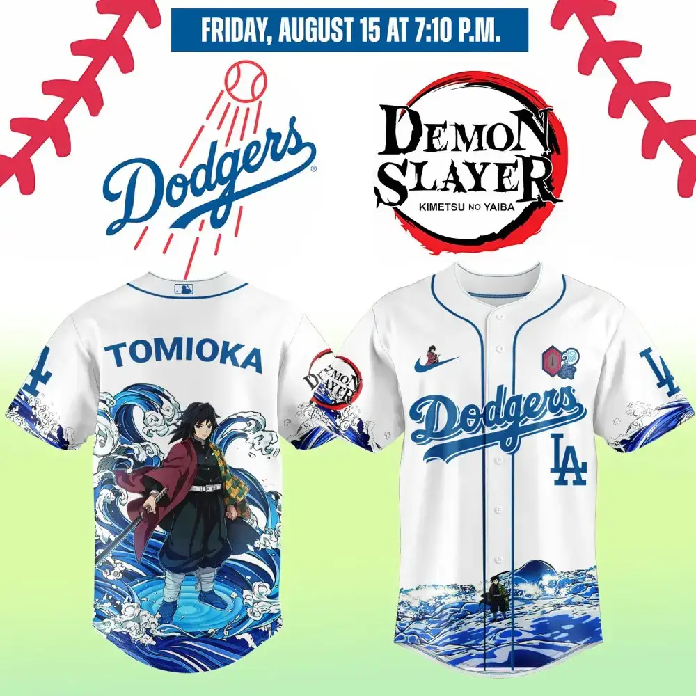 Demon Slayer X Dodgers Tomioka Jersey - Limited Edition Anime Baseball Shirt Image