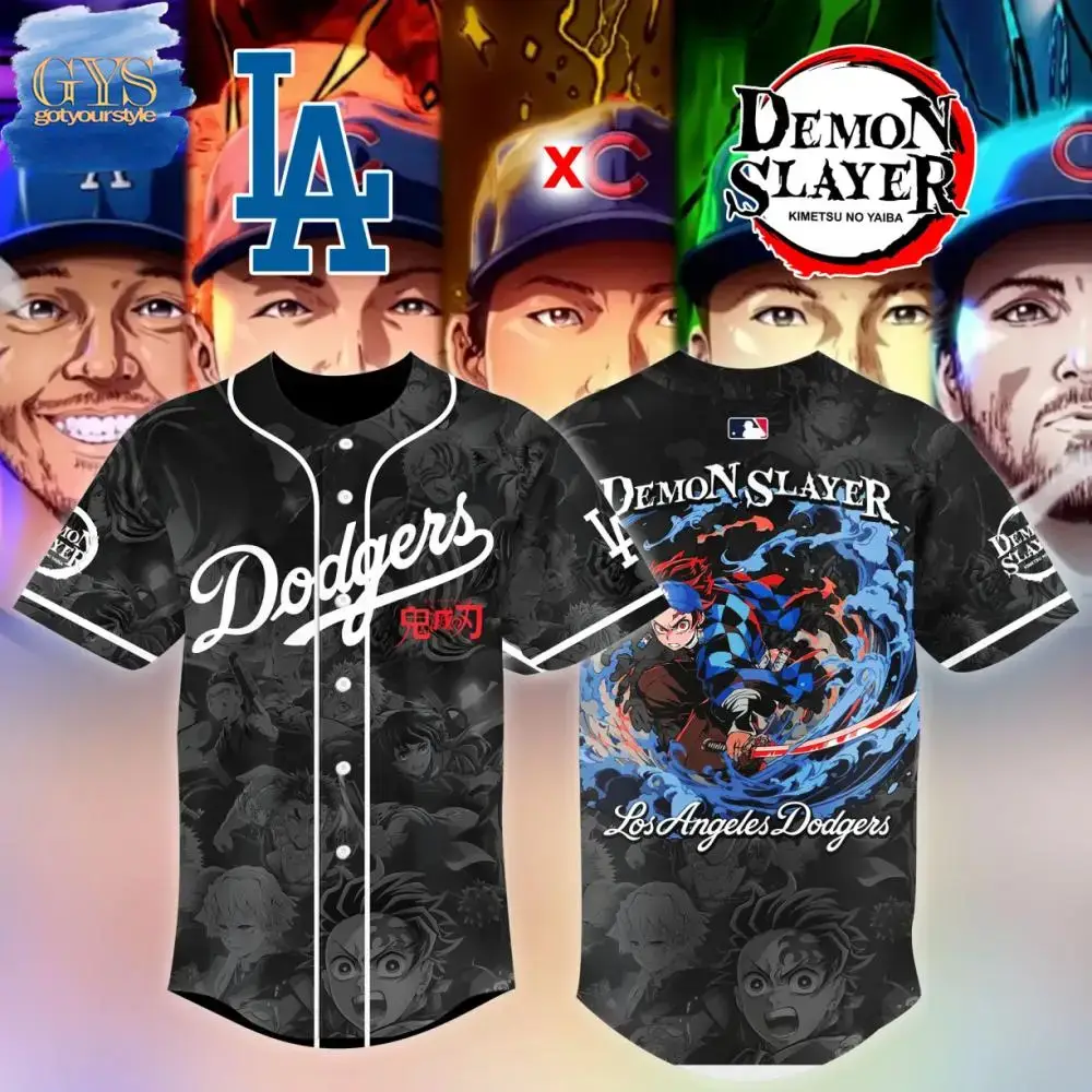Demon Slayer X La Dodgers Baseball Jersey – Anime Fans' Must-Have Apparel Image