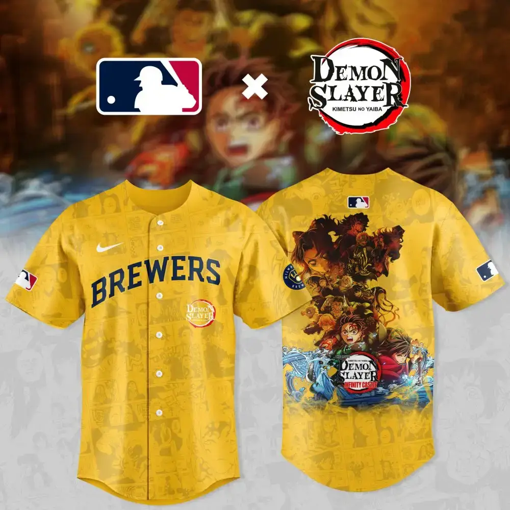 Demon Slayer X Mlb Brewers Jersey - Limited Edition Anime Sportswear Image