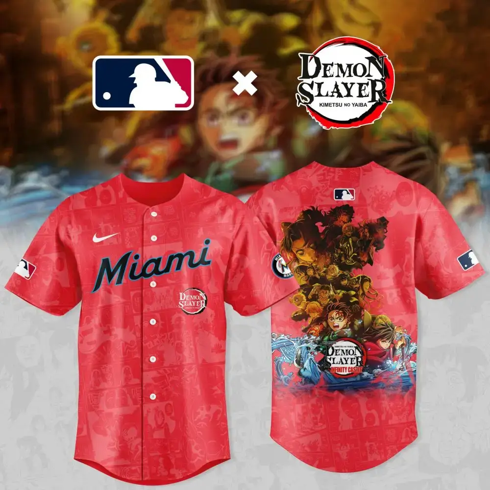 Demon Slayer X Mlb Miami Jersey - Limited Edition Anime Baseball Gear Image