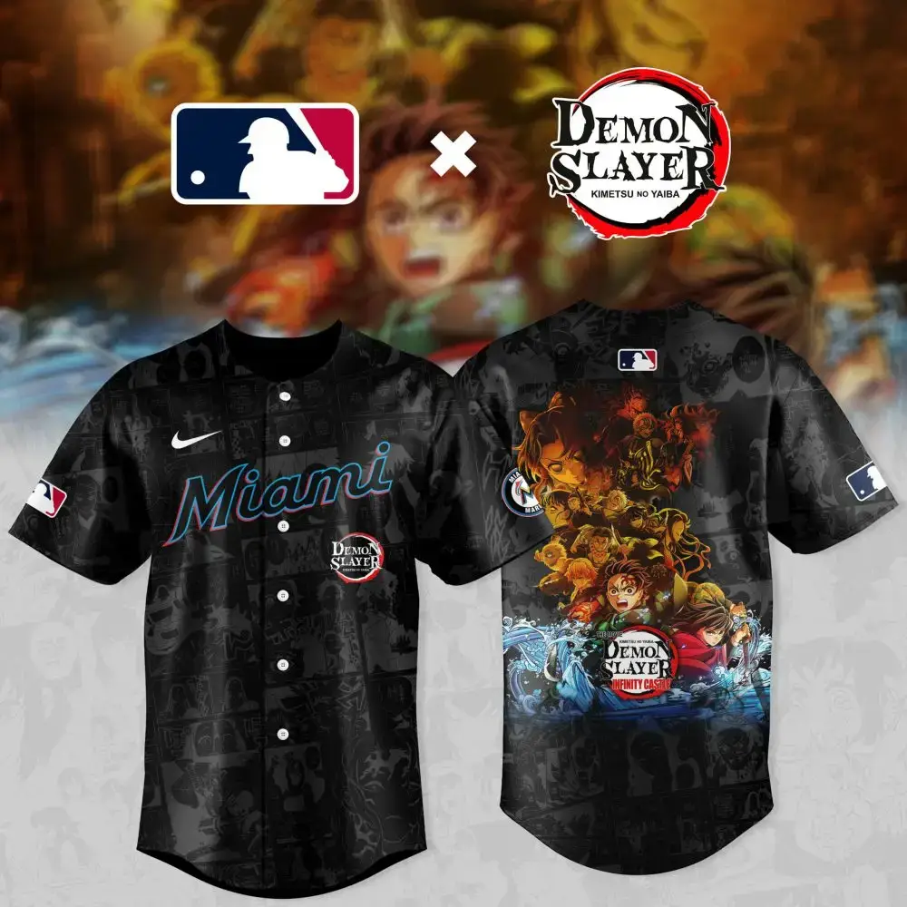 Demon Slayer X Mlb Miami Jersey - Limited Edition Fan Gear Image