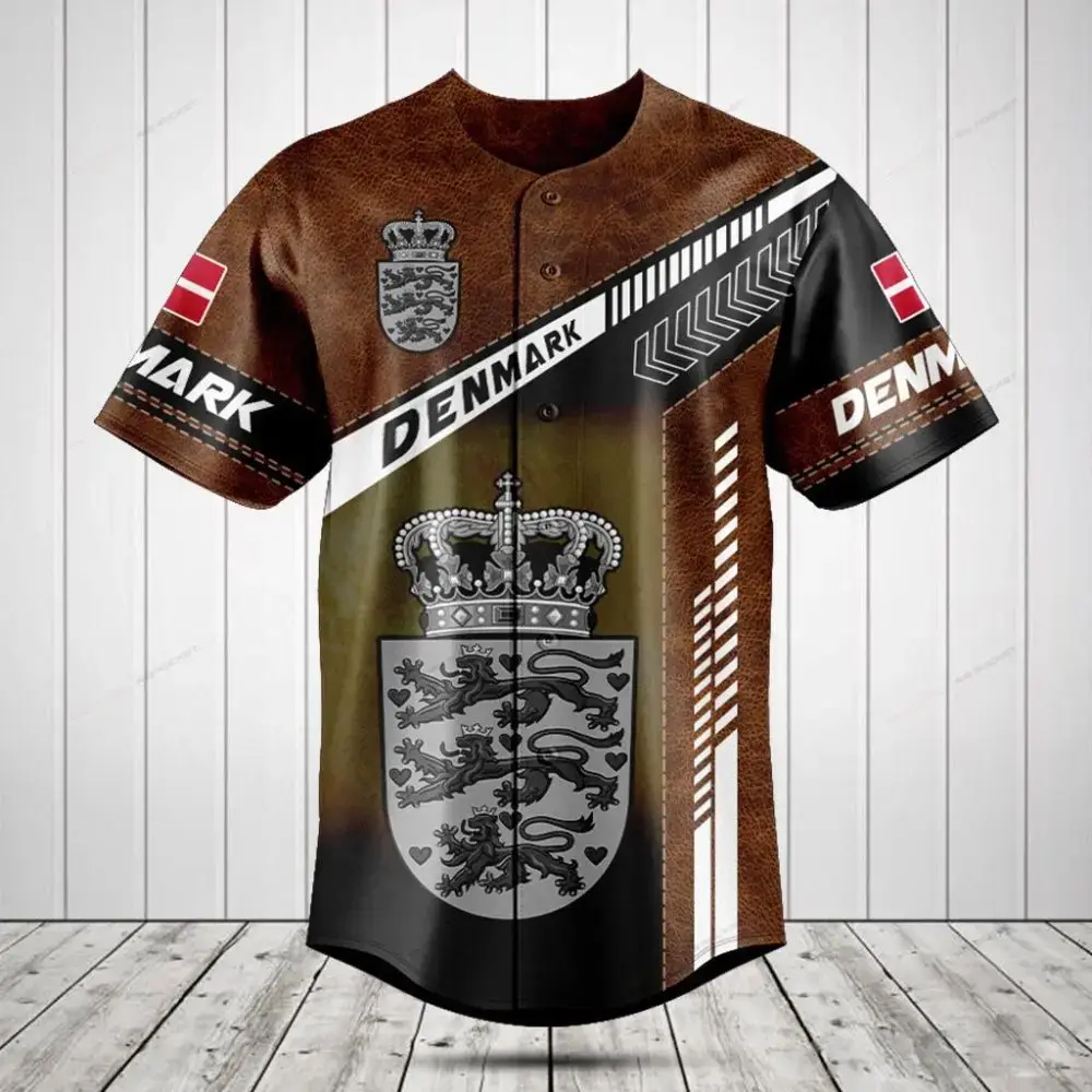 Denmark Flag & Crest Baseball Jersey - Stylish Custom Sportswear For Fans Image
