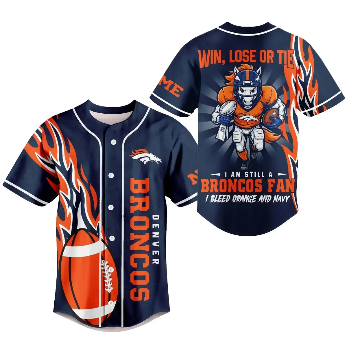 Denver Broncos 2026 Win Lose or Tie Personalized Name Baseball Jersey Image