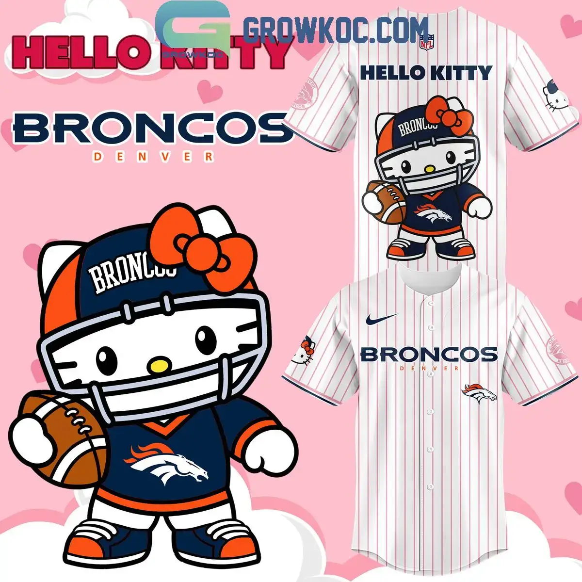 Denver Broncos Hello Kitty Celebrating 50th Anniversary Baseball Jersey Image