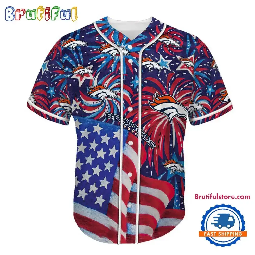 Denver Broncos USA Flag Independence Day Baseball Jersey, Sport Team 4th of July Jersey Image