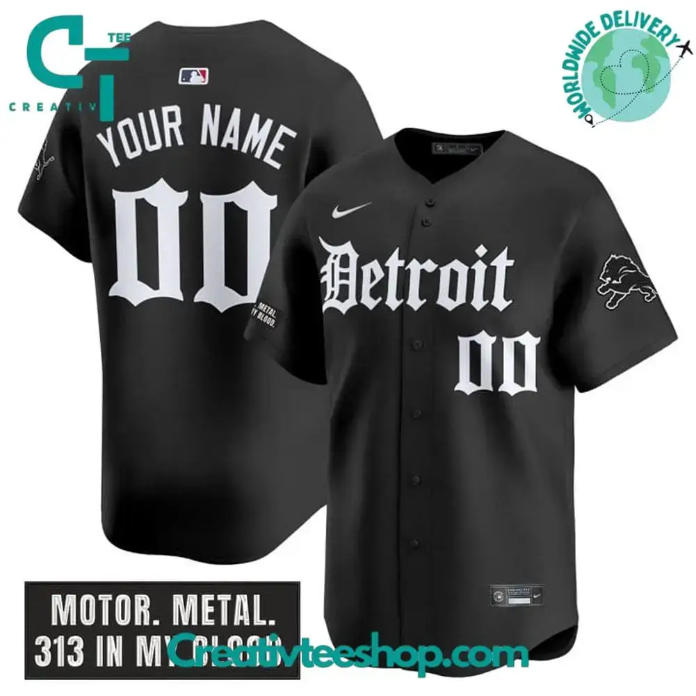 Detroit Lions 'Motor Gothic Edition' Personalized Baseball Jersey Image