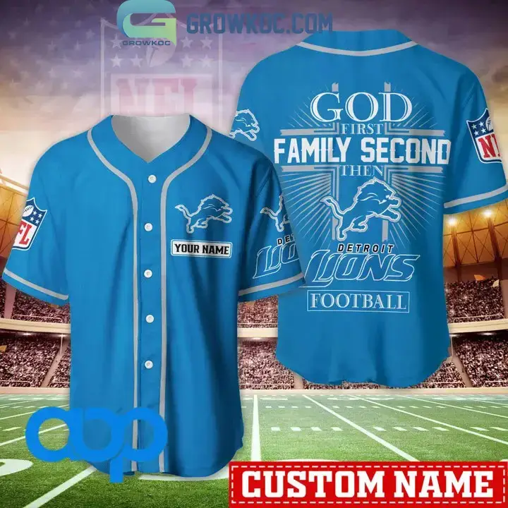 Detroit Lions NFL Personalized God First Family Second Baseball Jersey Image