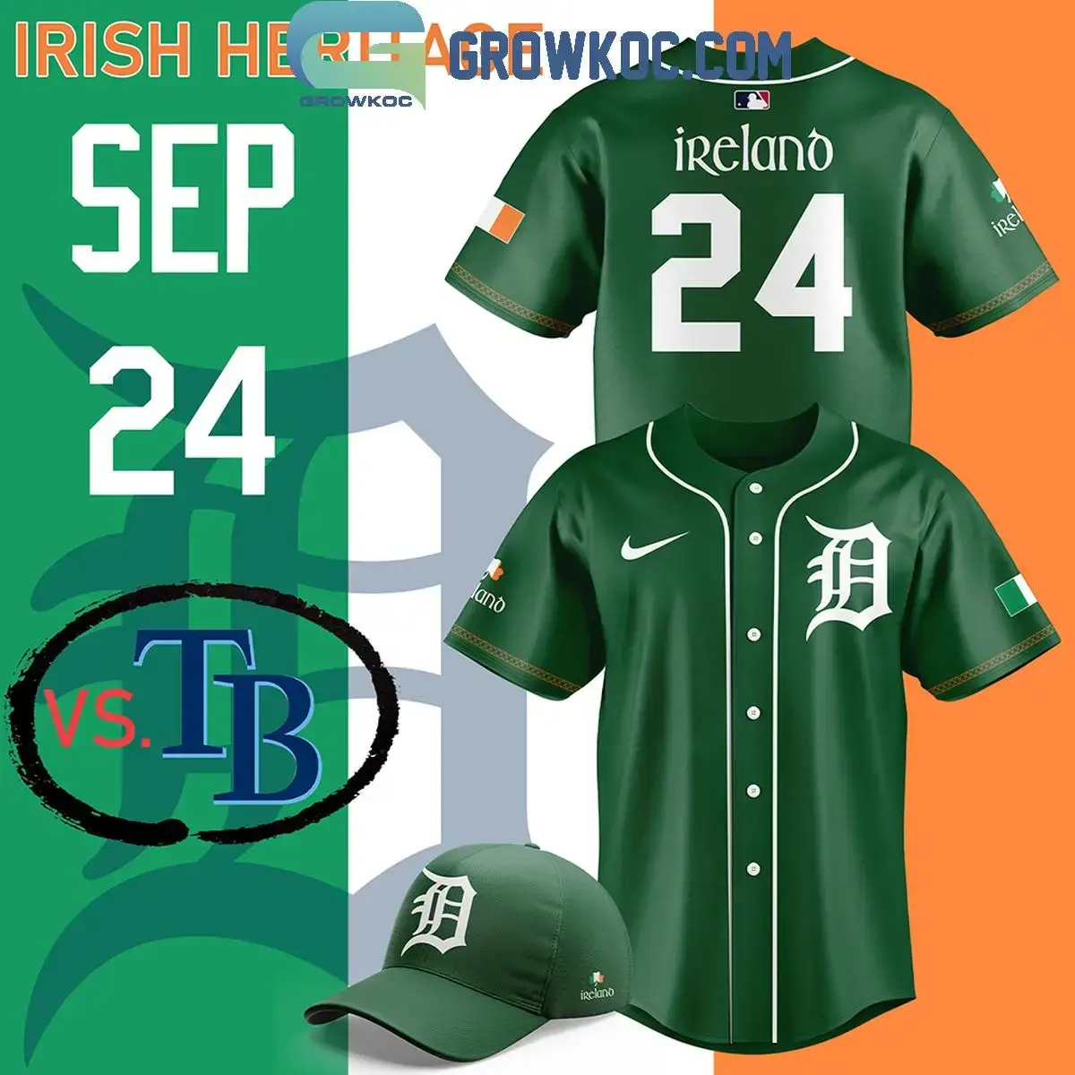 Detroit Tigers 2024 Irish Heritage Baseball Jersey Image