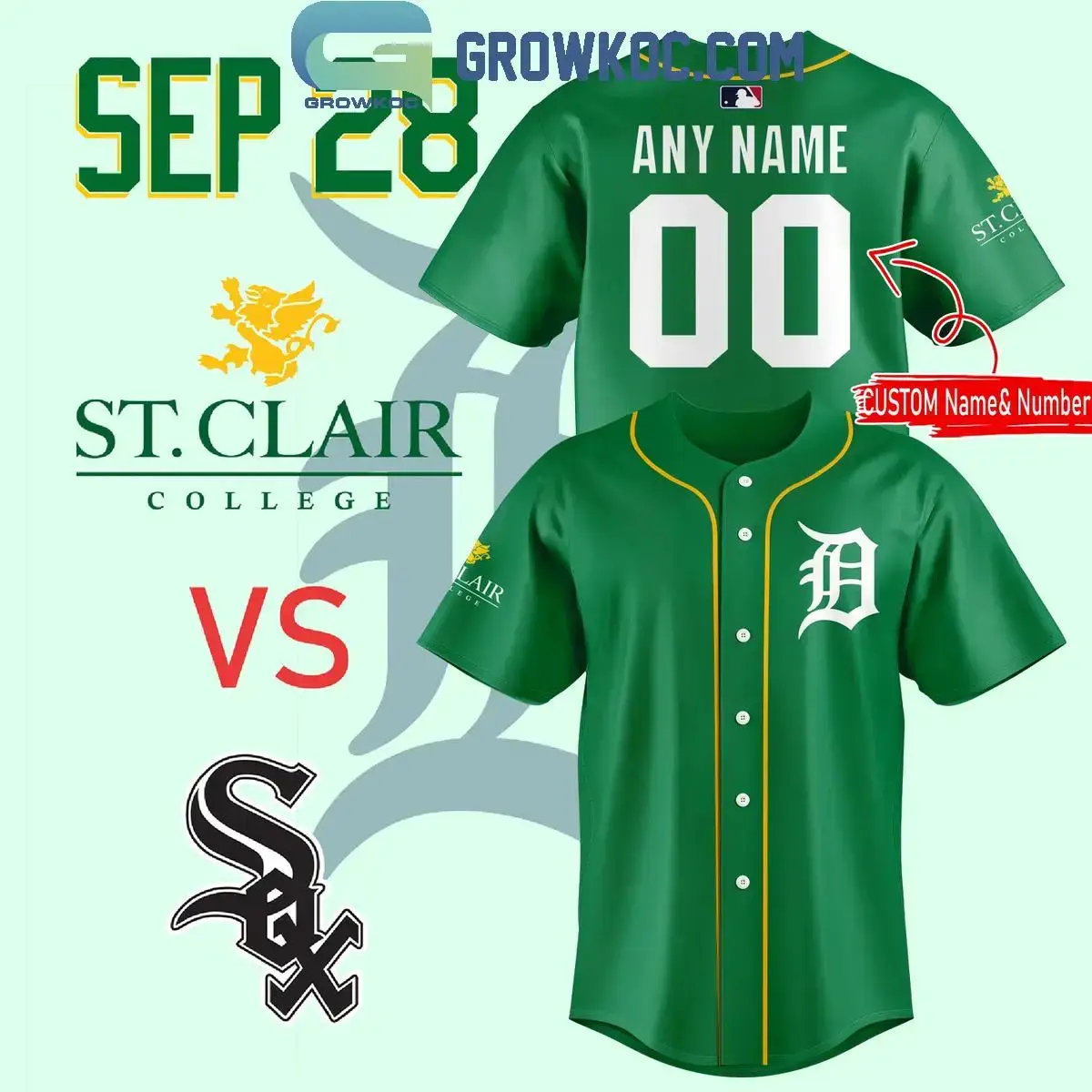 Detroit Tigers 2024 St. Clair College Fan Personalized Baseball Jersey Image