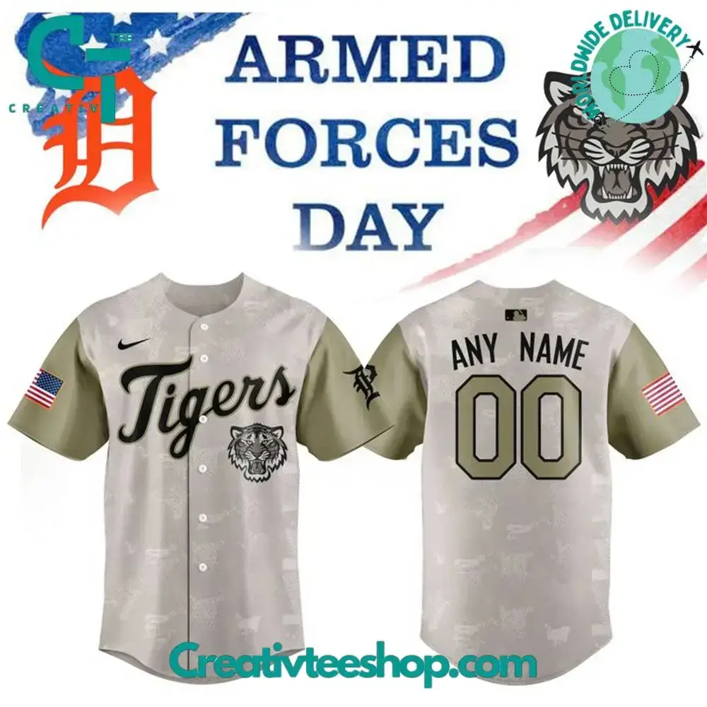 Detroit Tigers 2025 Armed Forces Day Camo Baseball Jersey Image