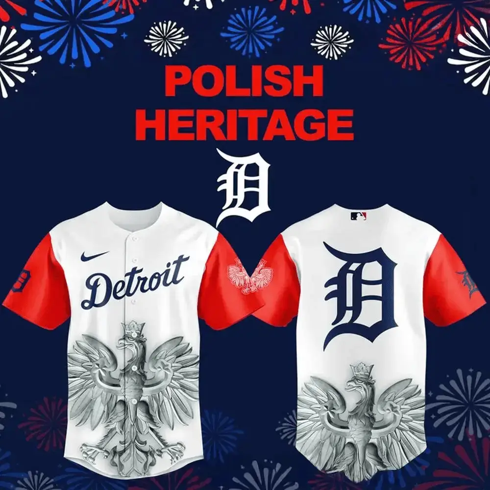 Detroit Tigers 2025 Polish Heritage Special Jersey Detroit Tigers Merch Gifts For Baseball Fans Image
