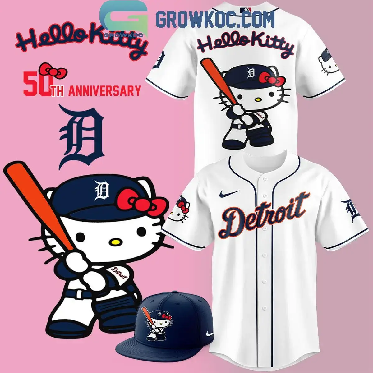 Detroit Tigers 50th Anniversary Hello Kitty Thank You 2024 Baseball Jersey Image