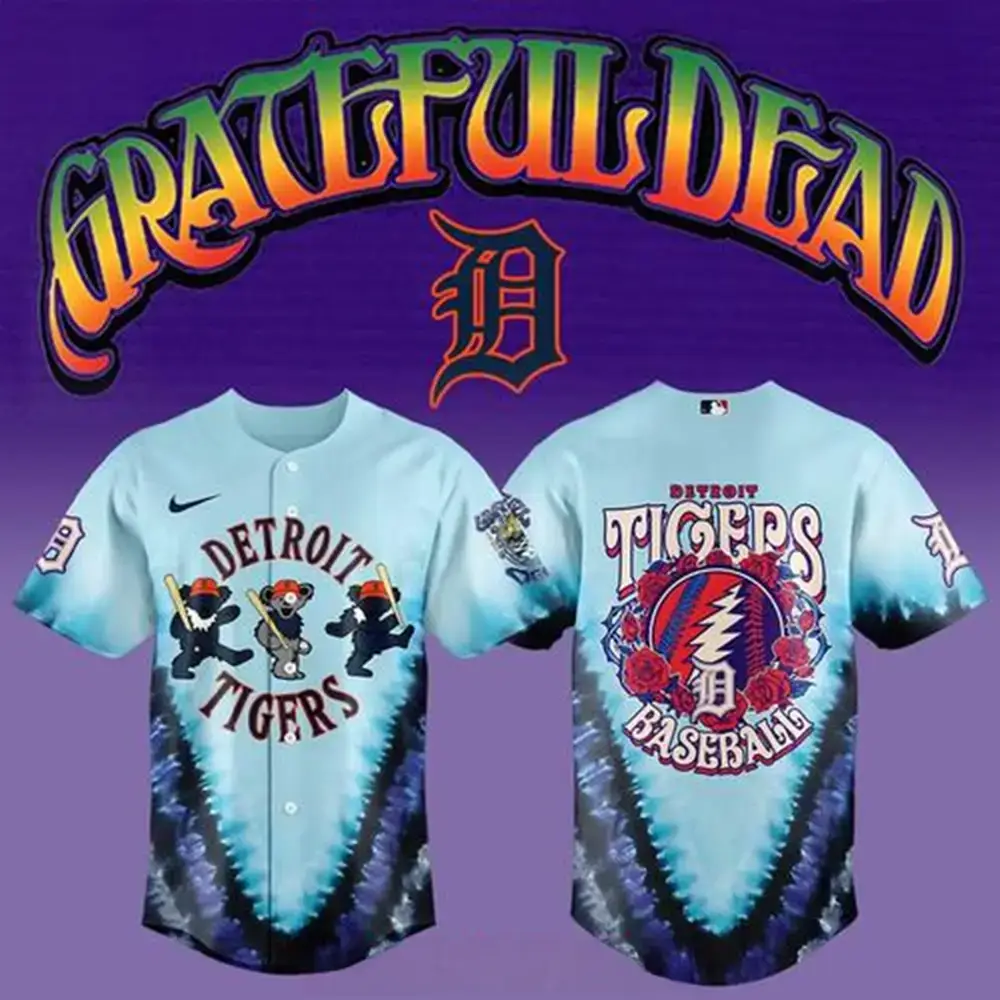 Detroit Tigers Grateful Dead 60th Anniversary Special Baseball Jersey Detroit Tigers Merch Image