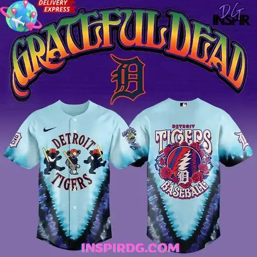 Detroit Tigers Grateful Dead 60Th Anniversary Special Baseball Jersey Image