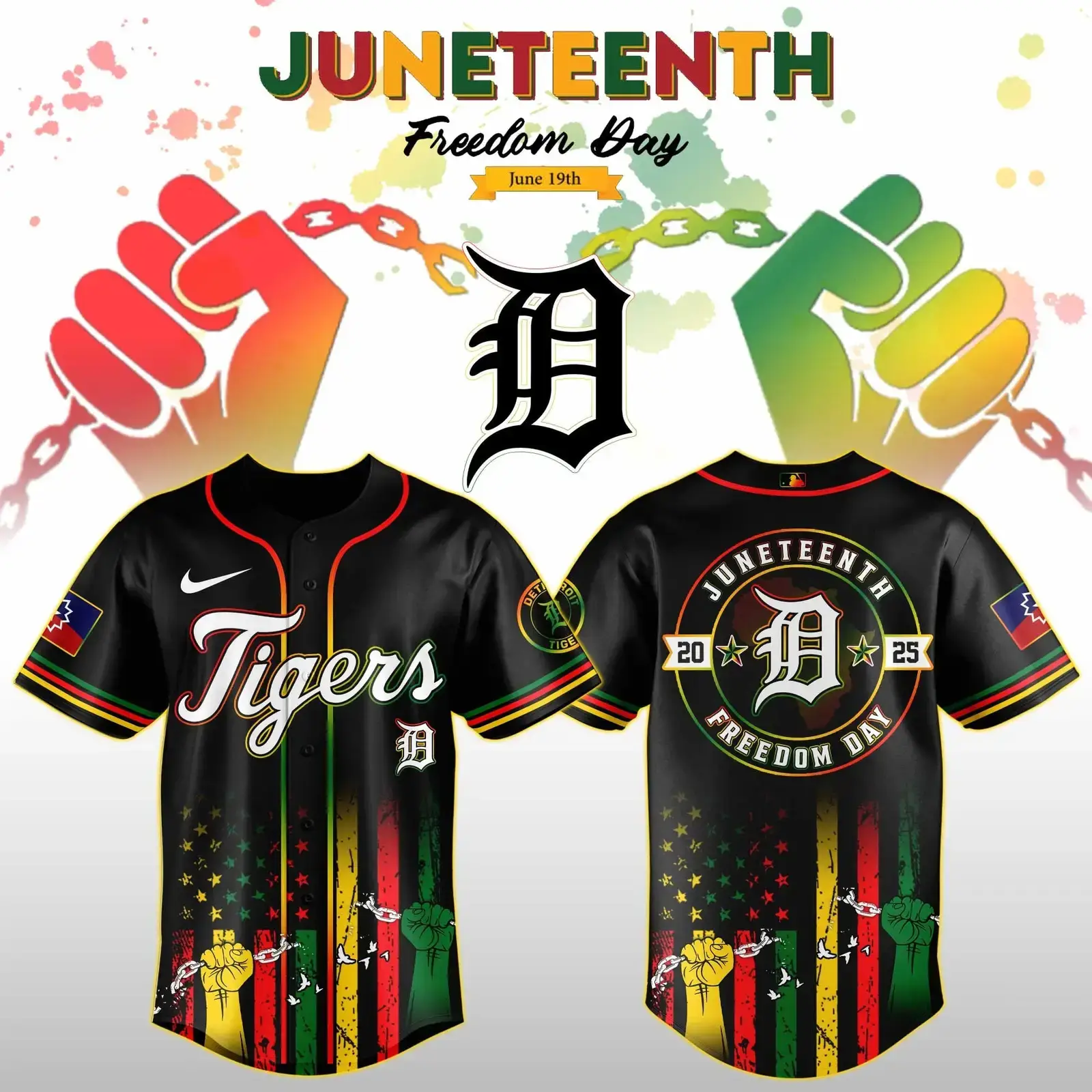 Detroit Tigers Juneteenth Day 2025 Special Jersey Detroit Tigers Merch Fathers Day Presents Image