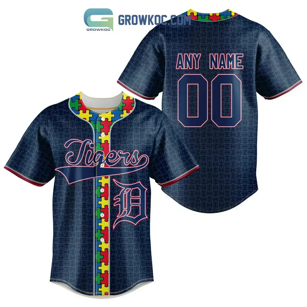 Detroit Tigers MLB Fearless Against Autism Personalized Baseball Jersey Image