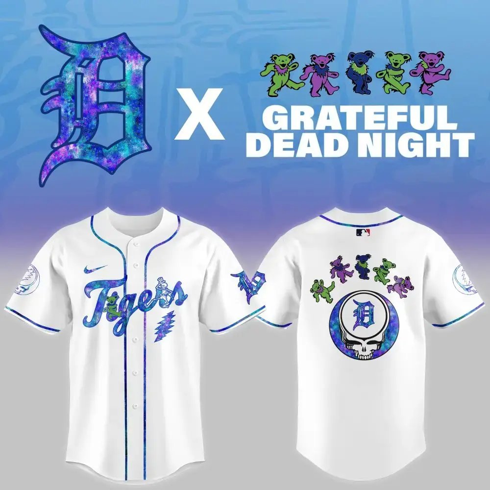 Detroit Tigers Mlb X Grateful Dead Theme Night Game Baseball Jersey Image