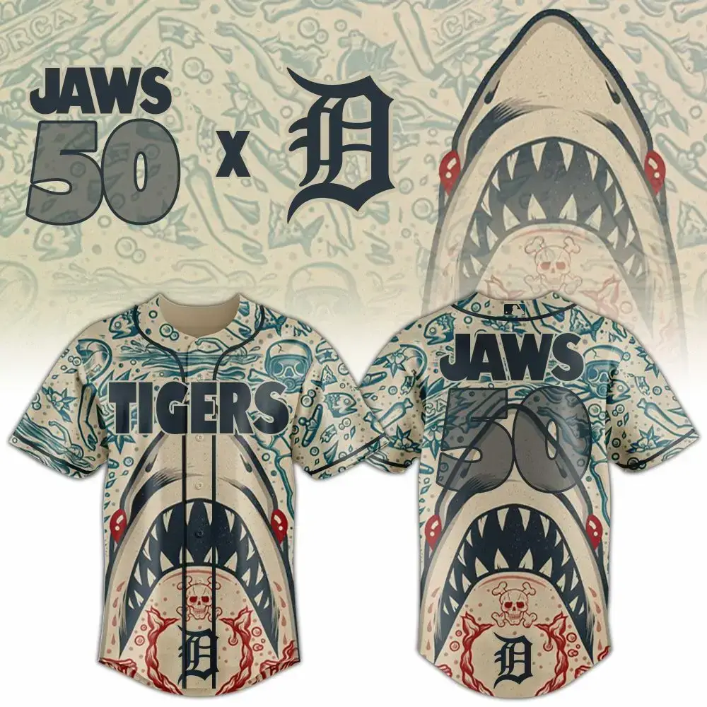 Detroit Tigers Mlb X Jaws 50Th Anniversary Baseball Jersey Image