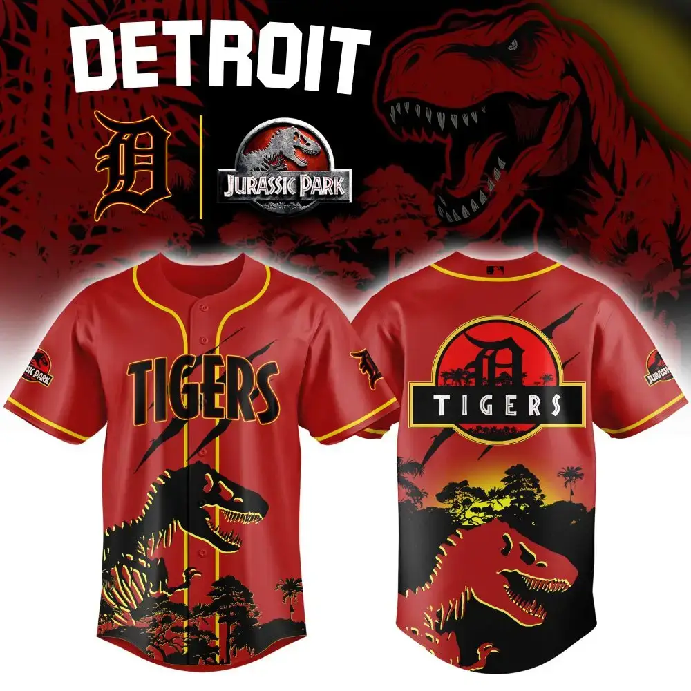Detroit Tigers Mlb X Jurassic World Prehistoric Fury Baseball Jersey Image